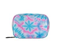 Pastilleros de teñido anudado azul y rosa para viajes con compartimentos desmontables, pastillero reutilizable para bolso