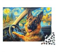 Pastor alemán 1000 Piezas Rompecabezas Clásico DecoracióN Familiar GSD en Coche Jigsaw Desafíos Difíciles para Adultos 38x26cm/1000pcs