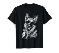 Pastor alemán Bebiendo café Helado Divertido Amante de los Perros Camiseta gráfica económica, Hombre, Negro, L