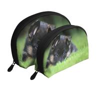 Pastor Alemán Cachorro Mascotas Césped Bokeh Perros, Bolsa de Maquillaje de Concha, Monedero pequeño para Mujer, Bolsa de artículos de tocador, Bolsa de cosméticos, 2 Piezas
