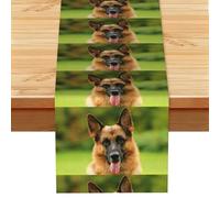 Pastor alemán Feliz Impreso,Camino de Mesa de Lino sintético para el hogar, Fiestas, comedores, 33 x 183 cm