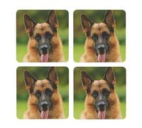 Pastor alemán Feliz Impreso,Posavasos Cuadrados de Corcho MDF, Almohadilla para Tazas, Juego de 4 Posavasos para Bebidas