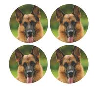 Pastor alemán Feliz Impreso,Posavasos Redondos de Corcho MDF, Almohadilla para Tazas, Juego de 4 Posavasos para Bebidas