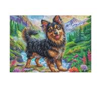 Pastor alemán Flores Puzzle 300 Piezas Colorido Vibrante Tiempo Feliz Rompecabezas para Adultos Obra De Arte Familiar Estera Portátil DIY Creativo 300 PCS