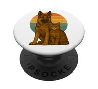 Pastor Alemán Gato Retro Puesta del Sol Mascota Mejores PopSockets PopGrip Adhesivo