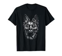 Pastor Alemán Gráfico Vintage Raza de Perro Blanco y Negro Camiseta