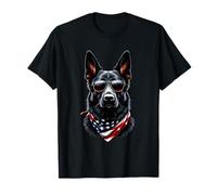 Pastor alemán negro bandera estadounidense 4 de julio pastor alemán Camiseta