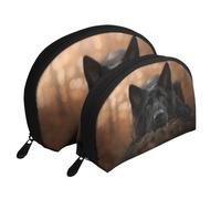 Pastor Alemán Negro Bokeh Otoño Alemán, Bolsa de Maquillaje de Concha, Monedero pequeño para Mujer, Bolsa de artículos de tocador, Bolsa de cosméticos, 2 Piezas