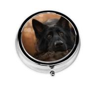 Pastor Alemán Negro Bokeh Otoño Alemán, Pastillero, Pastillero redondo Pequeño contenedor de pastillas Organizador de pastillas de viaje