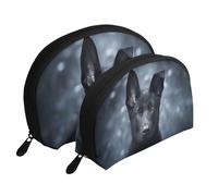 Pastor Alemán Negro Cachorro Pastor Alemán, Bolsa de Maquillaje de Concha, Monedero pequeño para Mujer, Bolsa de artículos de tocador, Bolsa de cosméticos, 2 Piezas