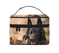 Pastor Alemán Negro Césped Bokeh Alemán, Bolsa de Maquillaje Bolsa de cosméticos Bolsa de Aseo de Viaje portátil Estuche para lápices