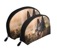 Pastor Alemán Negro Césped Bokeh Alemán, Bolsa de Maquillaje de Concha, Monedero pequeño para Mujer, Bolsa de artículos de tocador, Bolsa de cosméticos, 2 Piezas