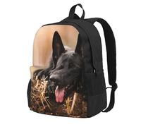 Pastor alemán negro Césped Bokeh Alemán,Mochila con bolsillos, mochila informal para el día a día, resistente al agua, ideal para la escuela, viajes