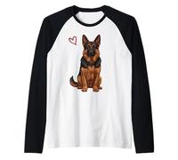 Pastor alemán Negro y Rojo Camiseta Manga Raglan
