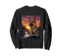 Pastor Alemán Perro Amante Vintage Atardecer Bosque Naturaleza Sudadera