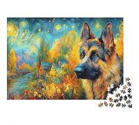 Pastor alemán Puzzle 1000 Piezas Y Niños +14 Años Perfil Perro Starry Rompecabezas DIY Juego Familiar Pasatiempo Creativo, Regalo 38x26cm/1000pcs