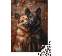 Pastor Alemán Puzzle de 1000 Piezas Cartón para Adultos Escena de Hojas de Otoño Familia Relajación Decoración Hogar Regalo 70x50cm/1000pcs