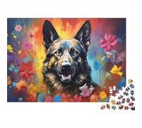 Pastor Alemán Puzzle de 1000 Piezas Papel para Adultos Arte Floral Colorido Juego de Puzzle 1000 Piezas Relajación Enfoque Decoración Regalo 52x38cm/1000pcs
