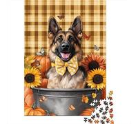 Pastor Alemán Puzzle de 1000 Piezas para Adultos Girasoles Calabazas de Otoño Papel Juego de Puzzle 1000 Piezas Relajación Hogar Regalo 52x38cm/1000pcs