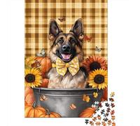 Pastor Alemán Puzzle para Adultos Puzzle de 1000 Piezas Girasol Calabaza Otoñal Papel Puzzle para Toda la Familia Relajación Decoración Regalo 70x50cm/1000pcs