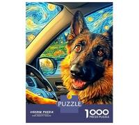 Pastor alemán Rompecabezas GSD Conduce Coche Clásico 3 Capas Cartón 1000 Piezas, Ultra Difícil, Entrenamiento Cerebral, Alivio Estrés, Decoración Pared, Regalo Ancianos 52x38cm/1000pcs