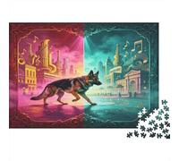 Pastor Alemán Vista Nocturna Urbana Puzzle de 1000 Piezas Papel para Adultos Ciudad Dividida Noche Juego de Puzzle 1000 Piezas Decoración Relajación Familia 52x38cm/1000pcs