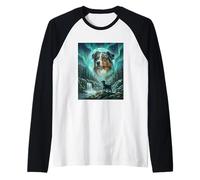 Pastor Australiano Aurora Borealis Northern Lights Dog Camiseta Manga Raglan