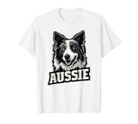 Pastor Australiano - Aussie Dog Art Camiseta gráfica económica, Hombre, Blanco, S