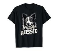 Pastor Australiano - Aussie Dog Art Camiseta gráfica económica, Hombre, Negro, S