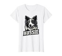 Pastor Australiano - Aussie Dog Art Camiseta gráfica económica, Mujer, Blanco, S