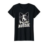 Pastor Australiano - Aussie Dog Art Camiseta gráfica económica, Mujer, Negro, S