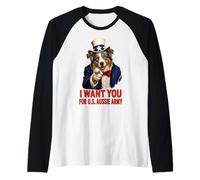 Pastor Australiano Australiano Australiano EE.UU. Divertido Retro Vintage 4 de Julio Camiseta Manga Raglan
