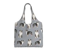 Pastor australiano Blue Merle Perro Gris Simple,Bolsas de mano reutilizables, bolsas de supermercado, bolso de hombro de lona de gran capacidad