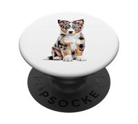 Pastor Australiano Cachorro Bosquejo Dibujo Arte Perro Amante PopSockets PopGrip Adhesivo
