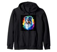 Pastor australiano con colores de arco iris Sudadera con Capucha