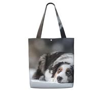 Pastor australiano de invierno blanco como la nieve, perros grises，Bolsas de supermercado reutilizables, bolsas de compras, bolsas de lona de gran capacidad, bolso de hombro