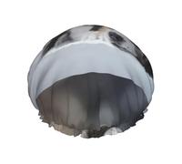 Pastor australiano de invierno blanco como la nieve, perros grises,Gorro de ducha, gorro de noche, gorro de baño elástico impermeable de doble capa, reutilizable para el cabello.