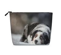 Pastor Australiano de Invierno Blanco como la Nieve, Perros Grises,Neceser de Maquillaje de imitación Lino, Neceser de Viaje portátil