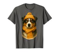 Pastor Australiano de Invierno con Gorro y Bufanda acogedores Camiseta