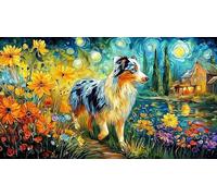 Pastor Australiano en un jardín de Flores Puzzle de 1000 Piezas - Juego diFícil de Papel Reciclado Actividad para casa Regalo 38x26/1000pcs