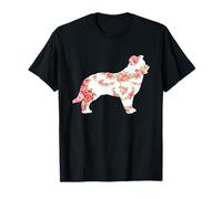 Pastor Australiano Flor Divertido Perro Silueta Floral Mujeres Camiseta