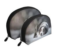 Pastor Australiano Invierno Blanco Nieve Perros Grises, Bolsa de Maquillaje de Concha, Monedero pequeño para Mujer, Bolsa de artículos de tocador, Bolsa de cosméticos, 2 Piezas