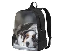 Pastor australiano, invierno, nieve, perros grises,Mochila con bolsillos, mochila informal para el día a día, resistente al agua, ideal para la escuela, viajes