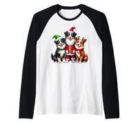 Pastor Australiano Navidad Perros Divertido Santa Reno Elfo Camiseta Manga Raglan