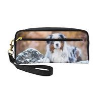 Pastor Australiano Nieve Invierno Hermosos Perros, Bolsa de Maquillaje Bolsa de cosméticos Bolsa de Aseo de Viaje portátil Estuche de Cuero para Mujeres y niñas