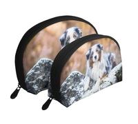 Pastor Australiano Nieve Invierno Hermosos Perros, Bolsa de Maquillaje de Concha, Monedero pequeño para Mujer, Bolsa de artículos de tocador, Bolsa de cosméticos, 2 Piezas