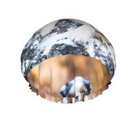 Pastor australiano nieve invierno hermosos perros,Gorro de ducha, gorro de noche, gorro de baño elástico impermeable de doble capa, reutilizable para el cabello.
