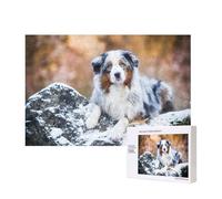 Pastor Australiano Nieve Invierno Hermosos Perros,Rompecabezas de Madera de 300 Piezas, Juego Familiar, Rompecabezas para Adultos, Adolescentes, decoración del hogar