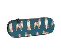 Pastor Australiano Perro Merle Rojo Simple Azul Marino, Estuche para lápices Estuche para lápices de Cuero de PU Estuche para lápices de Gran Capacidad Estuche para lápices Bolsa de cosméticos