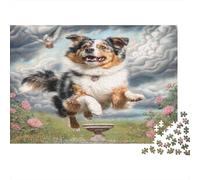 Pastor Australiano Prado Puzzle de 1000 Piezas Papel para Adultos Perro Saltando Puzzle para Toda la Familia Relajación Regalo Hogar 38x26cm/1000pcs
